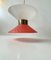 Danish Modernist Diablo Red and White Glass Pendant Light with Brass Disc, 1970s 1
