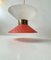 Danish Modernist Diablo Red and White Glass Pendant Light with Brass Disc, 1970s, Image 1