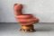 Rotating Rattan Easy Chair with Light Red Cushions, 1960s 2