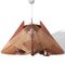 Large Mid-Century Portuguese Wood & Straw Triangular Hanging Lamp, 1960s 1