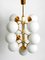 Large Space Age Brass Ceiling Lamp with 13 White Glass Spheres, 1960s 5