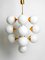 Large Space Age Brass Ceiling Lamp with 13 White Glass Spheres, 1960s, Image 18