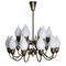 18-Arm Brass and Opaline Glass Tulip Chandelier from Fog & Mørup, 1950s, Image 1