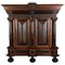 Baroque Cabinet Amsterdam Schapp, 5 Ebonized Columns, Pillow Fillings, Carved Chapters - Doors - Cornice, Secret Compartment, on High Feet, 1880 1