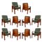 Vintage Green Leather and Mahogany Plywood Conference Chairs, Set of 10, Image 1