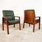 Vintage Green Leather and Mahogany Plywood Conference Chairs, Set of 10 2