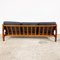 Schwarzes dänisches Vintage 3-Sitzer Ledersofa aus Teak 15