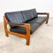 Schwarzes dänisches Vintage 3-Sitzer Ledersofa aus Teak 2