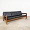 Schwarzes dänisches Vintage 3-Sitzer Ledersofa aus Teak 1