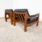 Vintage Danish Black Leather and Teak Wood 3 Seater Sofa and Armchair , 1960s, Set of 3 7