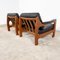Vintage Danish Black Leather and Teak Wood 3 Seater Sofa and Armchair , 1960s, Set of 3, Image 7