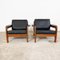 Vintage Danish Black Leather and Teak Wood 3 Seater Sofa and Armchair , 1960s, Set of 3, Image 11