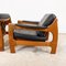 Vintage Danish Black Leather and Teak Wood 3 Seater Sofa and Armchair , 1960s, Set of 3 9