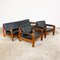 Dänisches Vintage 3-Sitzer Sofa und Sessel aus Schwarzem Leder & Teakholz, 1960er, 3er Set 1