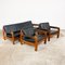 Vintage Danish Black Leather and Teak Wood 3 Seater Sofa and Armchair , 1960s, Set of 3 1