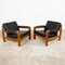 Vintage Danish Black Leather and Teak Wood 3 Seater Sofa and Armchair , 1960s, Set of 3 2