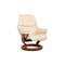 Cream Leather Reno Armchair and Stool, Set of 2 7