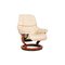 Fauteuil et Tabouret Reno en Cuir Crème, Set de 2 7