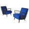 Danish Armchairs in Dark Blue Velvet and Wood, 1960s, Set of 2 1