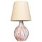Italian Modern Pink and White Ceramic Base Lamp with Beige Fabric Lampshade, 1970, Image 1