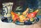 French School, Still Life with Fruits and Ceramic Jug, 1980, Watercolour, Image 2