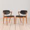 Model 42 Chairs in Teak and Black Leather by Kai Kristiansen, 1960s, Set of 2 1