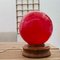 Small Mid-Century Portuguese Wooden Table Lamp with Red Glass Globe, 1970s 2