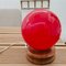 Small Mid-Century Portuguese Wooden Table Lamp with Red Glass Globe, 1970s 3