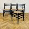 Black Dining Chairs with Paper Cord Seats, 1970s, Set of 4 2