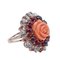 Rose Gold and Silver Ring with Coral, Garnets and Diamonds, 1950s 1
