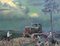 Jekabs Bine, Pomeriggio, Lavoratori con trattore in riva al fiume, Olio su tela, Immagine 12