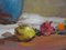 Janis Lauva, Stillleben mit Blumen und Äpfeln, 1964, Öl auf Karton 3