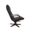 Verstellbarer dänischer Vintage Sessel aus schwarzem Leder mit Fußhocker, 1970er, 2er Set 6