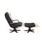 Vintage Danish Adjustable Armchair in Black Leather with Footstool, 1970s, Set of 2 1
