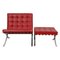 Chaise Barcelona en Cuir Rouge avec Ottomane par Ludwig Mies Van Der Rohe, Set de 2 2