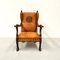 French Wing Chair in Cognac Leather with Carvings, 1920s, Image 1