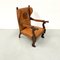 French Wing Chair in Cognac Leather with Carvings, 1920s 14