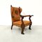 French Wing Chair in Cognac Leather with Carvings, 1920s 16
