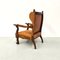French Wing Chair in Cognac Leather with Carvings, 1920s, Image 11