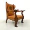 French Wing Chair in Cognac Leather with Carvings, 1920s, Image 6