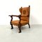 French Wing Chair in Cognac Leather with Carvings, 1920s 15