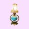 Vintage Brass Palmtree Table Lamp with Blue Ceramic 3