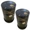 Column-Formed Black Lacquered Side Tables with Flower and Bird Drawings, 1980s, Set of 2 1