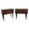 Italian Art Deco Style Walnut Bedside Tables with Glass Tops, 1950s, Set of 2 1