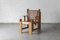 Brutalist Pine and Leather Easy Chair, 1970s 1