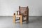 Fauteuil Brutaliste en Pin et Cuir, 1970s 1