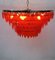 Italian Chandelier with Chromed Metal Frame and 6 Circles of Red Glass Pendants, 1990s 2