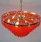 Italian Chandelier with Chromed Metal Frame and 6 Circles of Red Glass Pendants, 1990s 5
