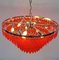 Italian Chandelier with Chromed Metal Frame and 6 Circles of Red Glass Pendants, 1990s, Image 5