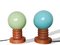 Portuguese Modernist Blue and Green Wood and Colored Glass Table Lamps, 1970s, Set of 2, Image 1